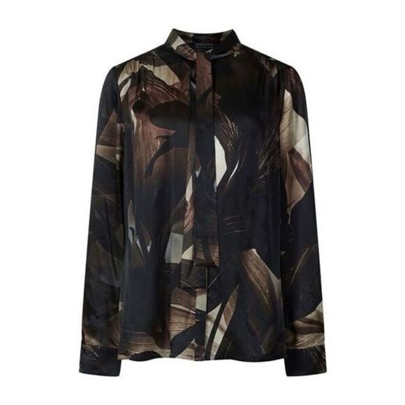 AllSaints Toni Iris Silk Blend Shirt Button Up Coffee Brown NEW - Picture 4 of 14